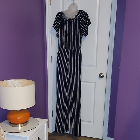 Allison Andrews Striped Black and White Jumpsuit Sz: L - Picture 6 of 6